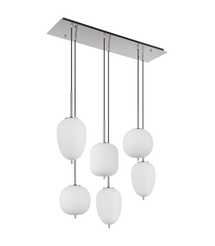 Blacky I Cluster Pendant Ceiling Light Nickel Matt Opal Glass Shade 6x E14-2