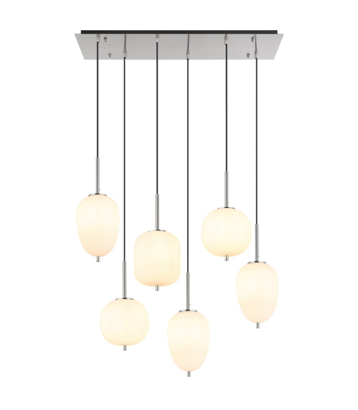 Blacky I Cluster Pendant Ceiling Light Nickel Matt Opal Glass Shade 6x E14-3