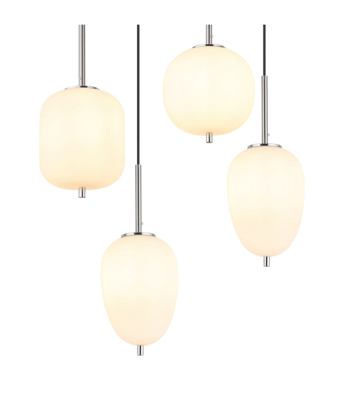 Blacky I Cluster Pendant Ceiling Light Nickel Matt Opal Glass Shade 6x E14-4