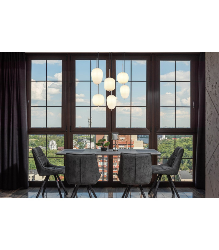 Blacky I Cluster Pendant Ceiling Light Nickel Matt Opal Glass Shade 6x E14-5