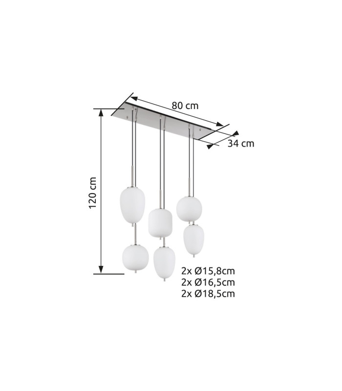 Blacky I Cluster Pendant Ceiling Light Nickel Matt Opal Glass Shade 6x E14-7