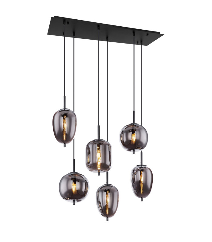 Blacky Cluster Pendant Ceiling Light Black Smoke Glass Shade 6x E14-1