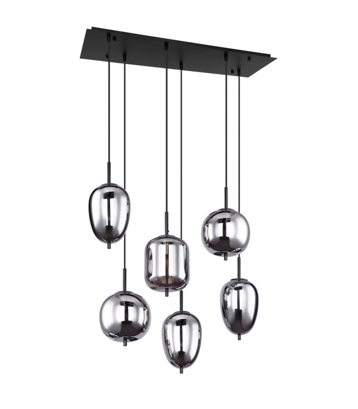 Blacky Cluster Pendant Ceiling Light Black Smoke Glass Shade 6x E14-2