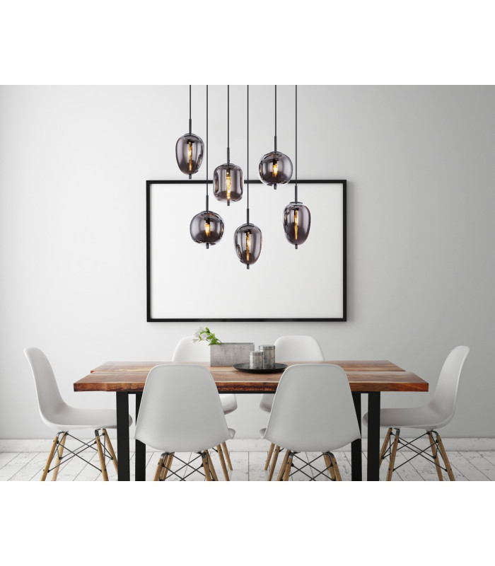 Blacky Cluster Pendant Ceiling Light Black Smoke Glass Shade 6x E14-5
