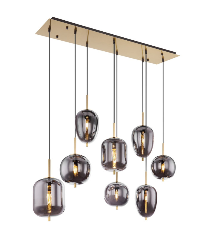 Blacky I Cluster Pendant Ceiling Light Brass-Coloured Glass Shade 8x E14-1