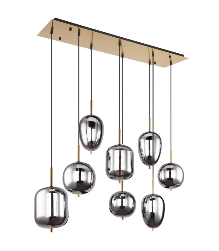 Blacky I Cluster Pendant Ceiling Light Brass-Coloured Glass Shade 8x E14-2