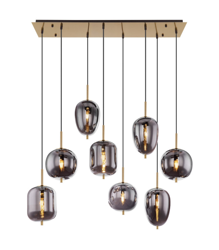 Blacky I Cluster Pendant Ceiling Light Brass-Coloured Glass Shade 8x E14-3