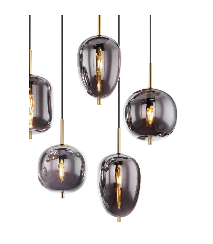 Blacky I Cluster Pendant Ceiling Light Brass-Coloured Glass Shade 8x E14-4