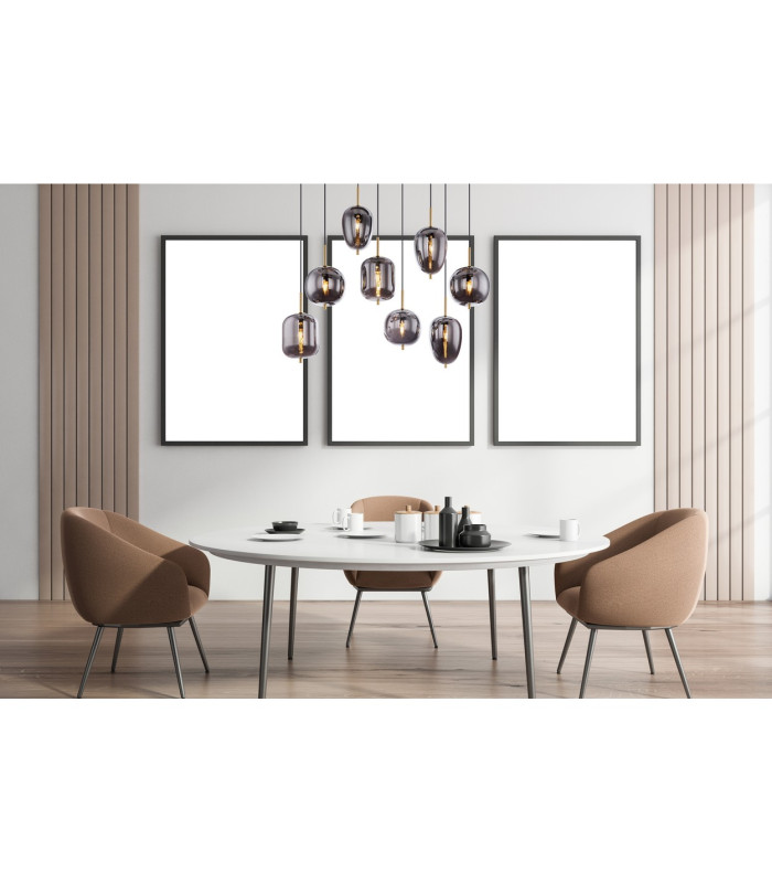 Blacky I Cluster Pendant Ceiling Light Brass-Coloured Glass Shade 8x E14-5