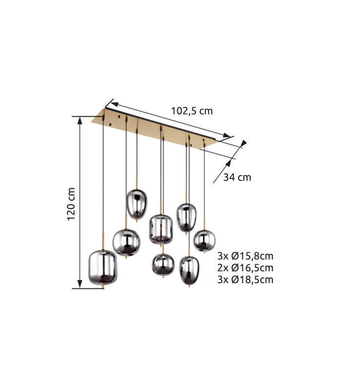 Blacky I Cluster Pendant Ceiling Light Brass-Coloured Glass Shade 8x E14-6