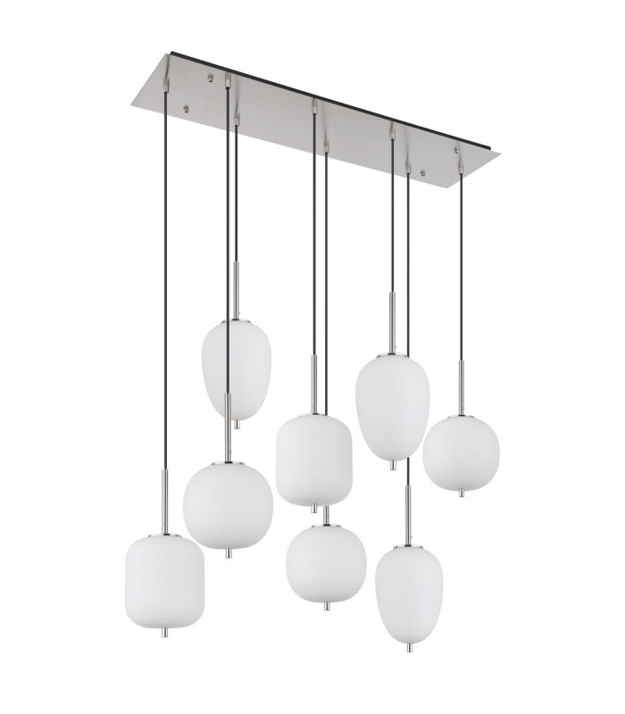 Blacky I Cluster Pendant Ceiling Light Nickel Matt Opal Glass Shade 8x E14-2