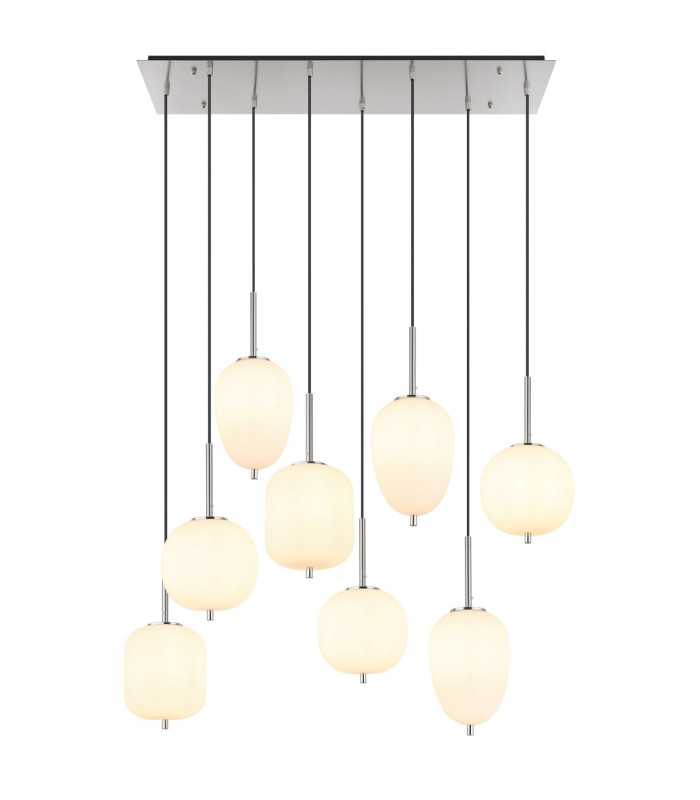 Blacky I Cluster Pendant Ceiling Light Nickel Matt Opal Glass Shade 8x E14-3