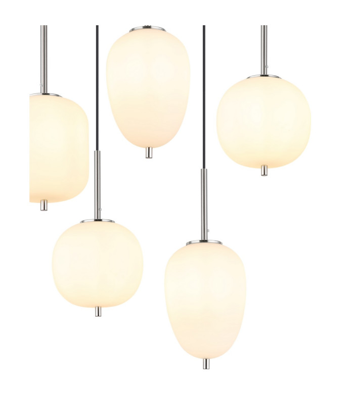 Blacky I Cluster Pendant Ceiling Light Nickel Matt Opal Glass Shade 8x E14-4