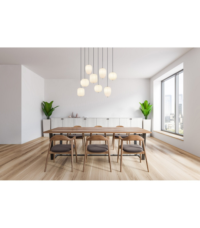 Blacky I Cluster Pendant Ceiling Light Nickel Matt Opal Glass Shade 8x E14-5