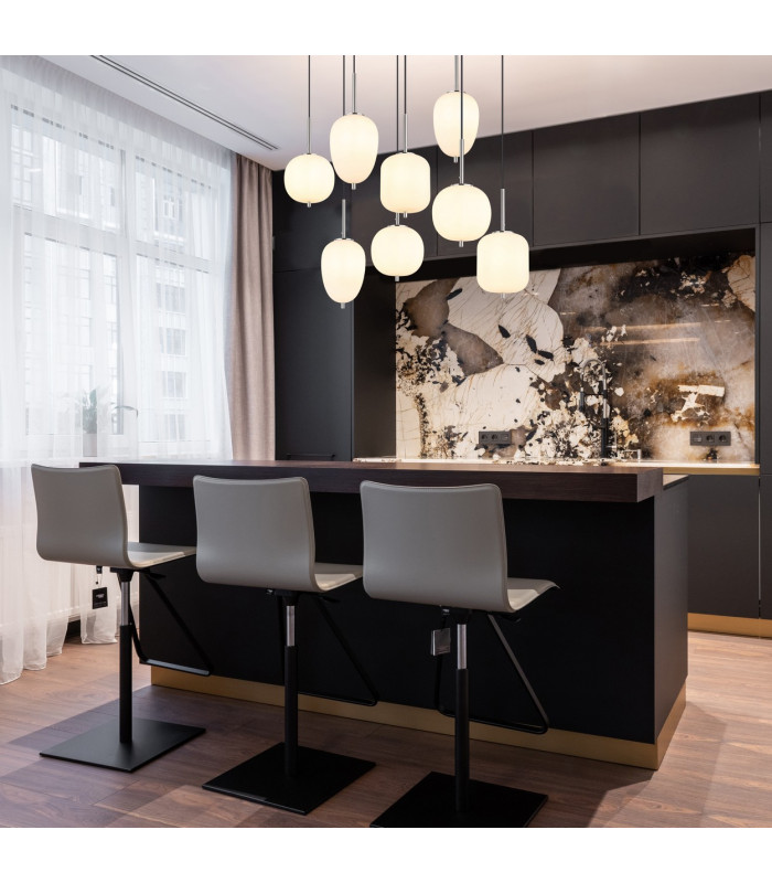 Blacky I Cluster Pendant Ceiling Light Nickel Matt Opal Glass Shade 8x E14-6
