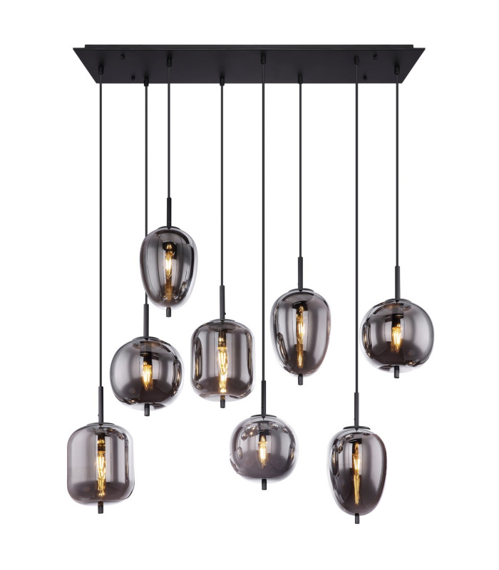 Blacky Cluster Pendant Ceiling Light Black Glass Shade 8x E14-3