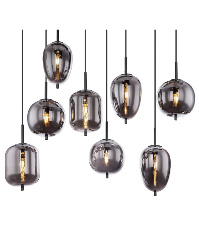 Blacky Cluster Pendant Ceiling Light Black Glass Shade 8x E14-4