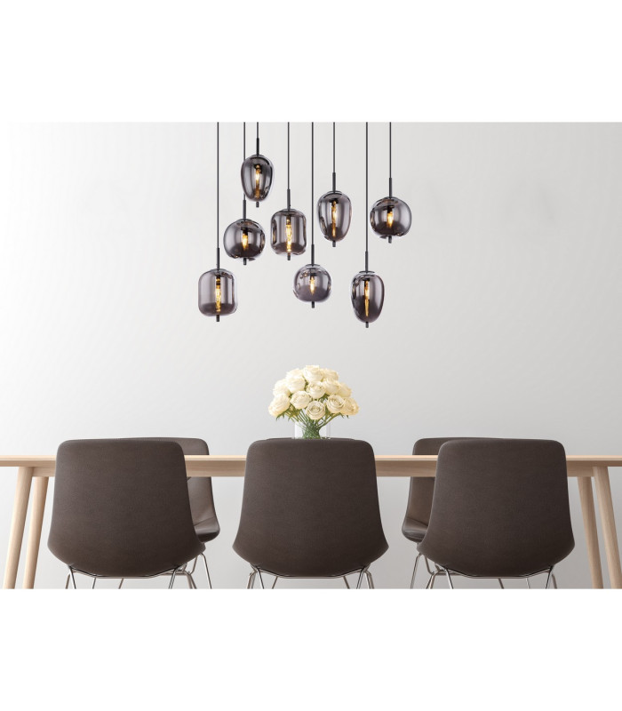 Blacky Cluster Pendant Ceiling Light Black Glass Shade 8x E14-5