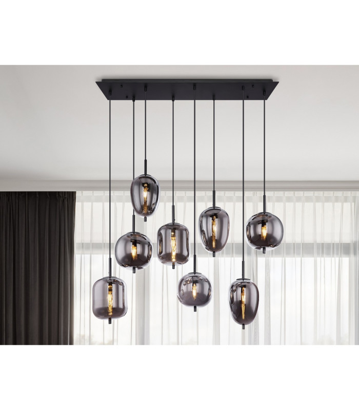 Blacky Cluster Pendant Ceiling Light Black Glass Shade 8x E14-6