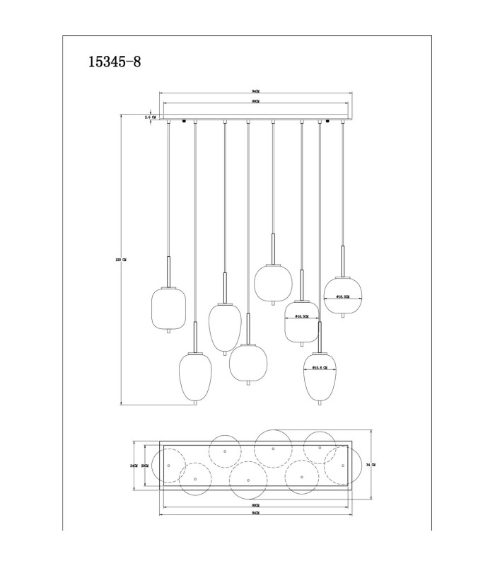 Blacky Cluster Pendant Ceiling Light Black Glass Shade 8x E14-7