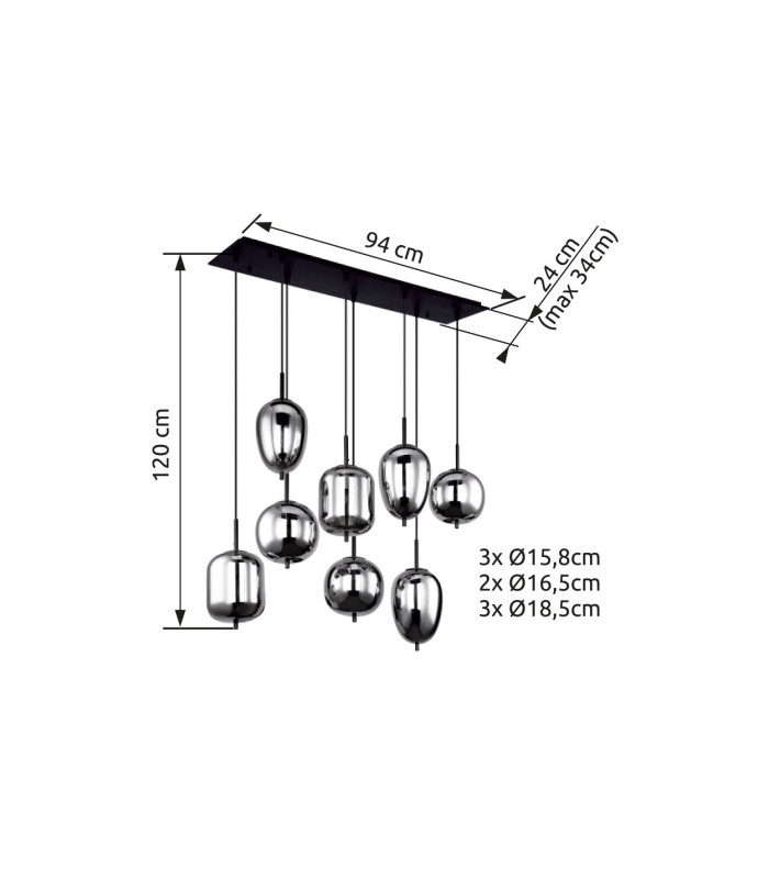 Blacky Cluster Pendant Ceiling Light Black Glass Shade 8x E14-8