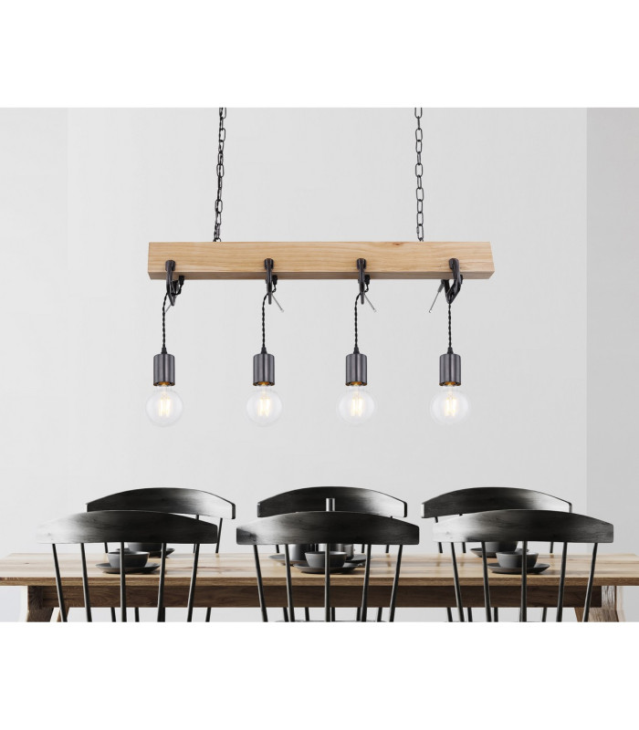 Ludi Bar Pendant Ceiling Light Black 4x E27-7