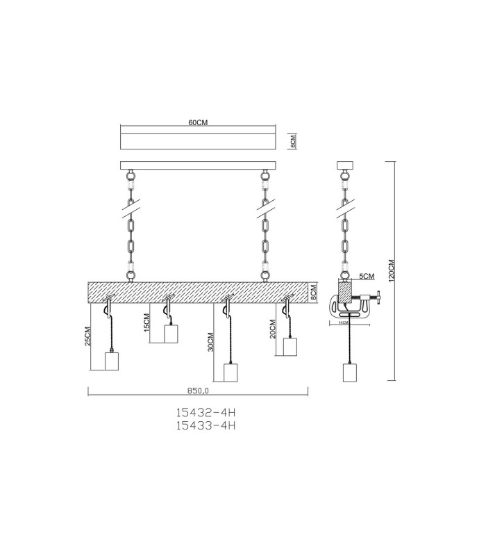 Ludi Bar Pendant Ceiling Light Black 4x E27-8