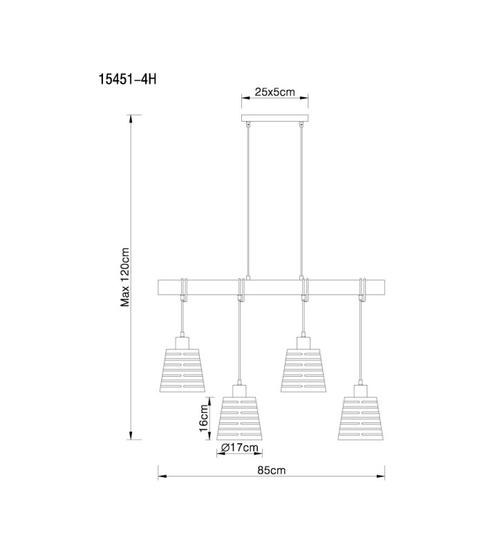 Ablona Bar Pendant Ceiling Light Matt Black 4x E27-8