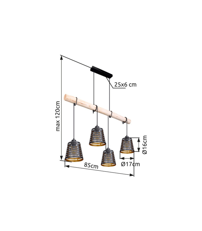 Ablona Bar Pendant Ceiling Light Matt Black 4x E27-9