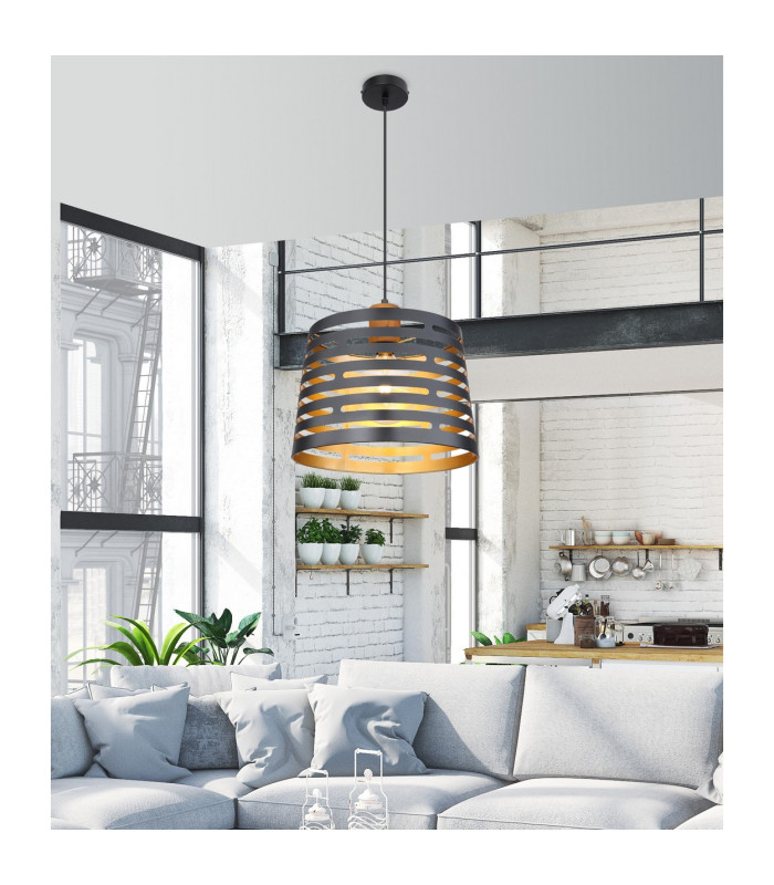 Ablona 35cm Cylindrical Pendant Ceiling Light Matt Black 1x E27-8