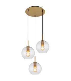 Adara Cluster Pendant Ceiling Light Brass-Coloured Clear Glass Shade 3x E27-1