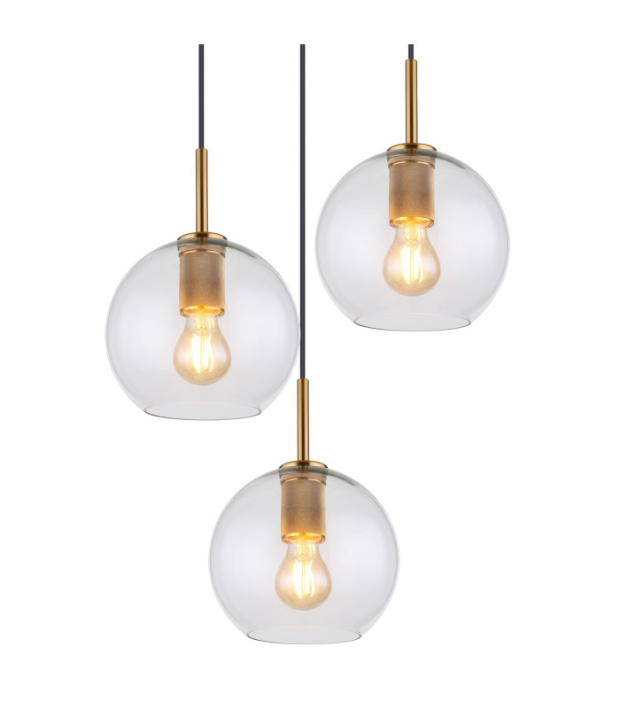 Adara Cluster Pendant Ceiling Light Brass-Coloured Clear Glass Shade 3x E27-3