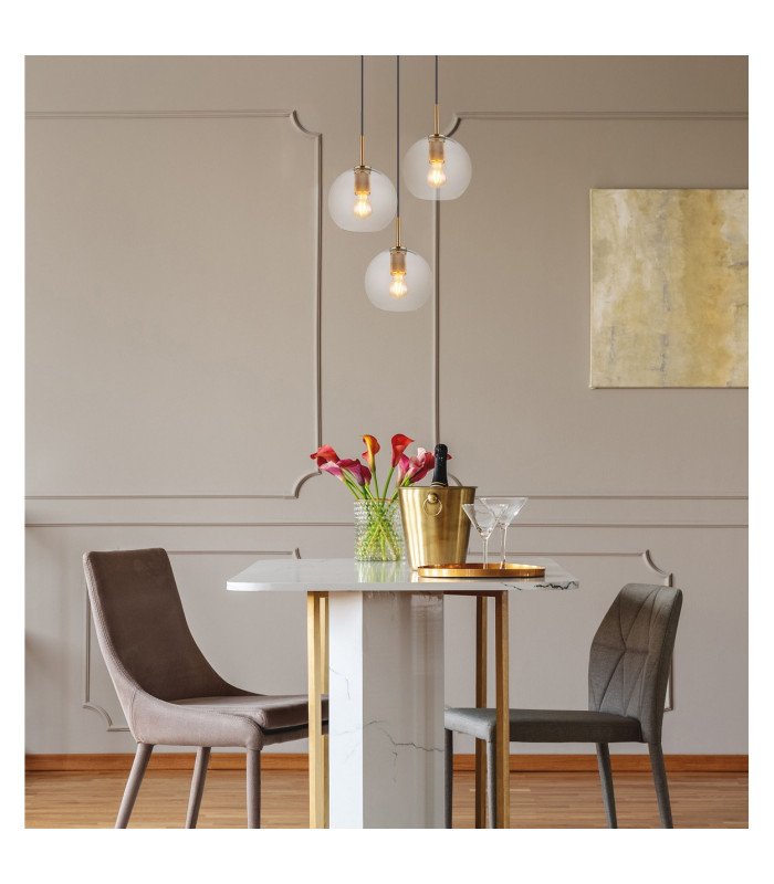 Adara Cluster Pendant Ceiling Light Brass-Coloured Clear Glass Shade 3x E27-5