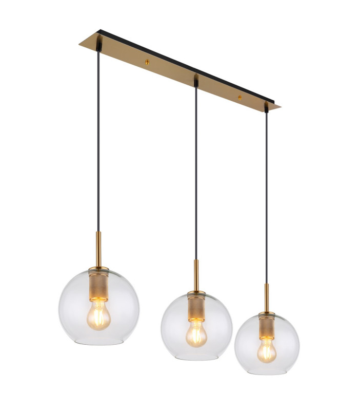 Adara Bar Pendant Ceiling Light Brass-Coloured Clear Glass Shade 3x E27-1