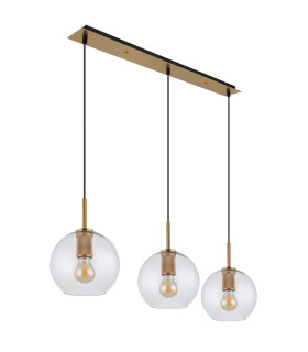 Adara Bar Pendant Ceiling Light Brass-Coloured Clear Glass Shade 3x E27-2
