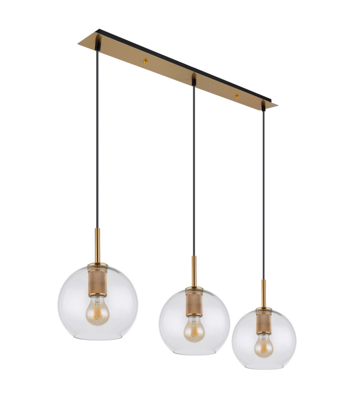 Adara Bar Pendant Ceiling Light Brass-Coloured Clear Glass Shade 3x E27-2