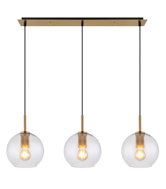 Adara Bar Pendant Ceiling Light Brass-Coloured Clear Glass Shade 3x E27-3