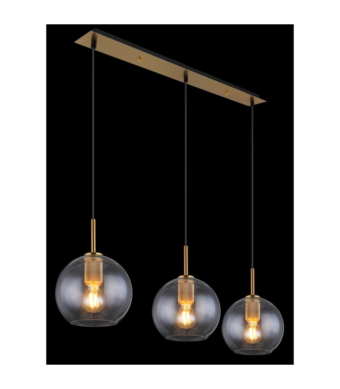 Adara Bar Pendant Ceiling Light Brass-Coloured Clear Glass Shade 3x E27-5