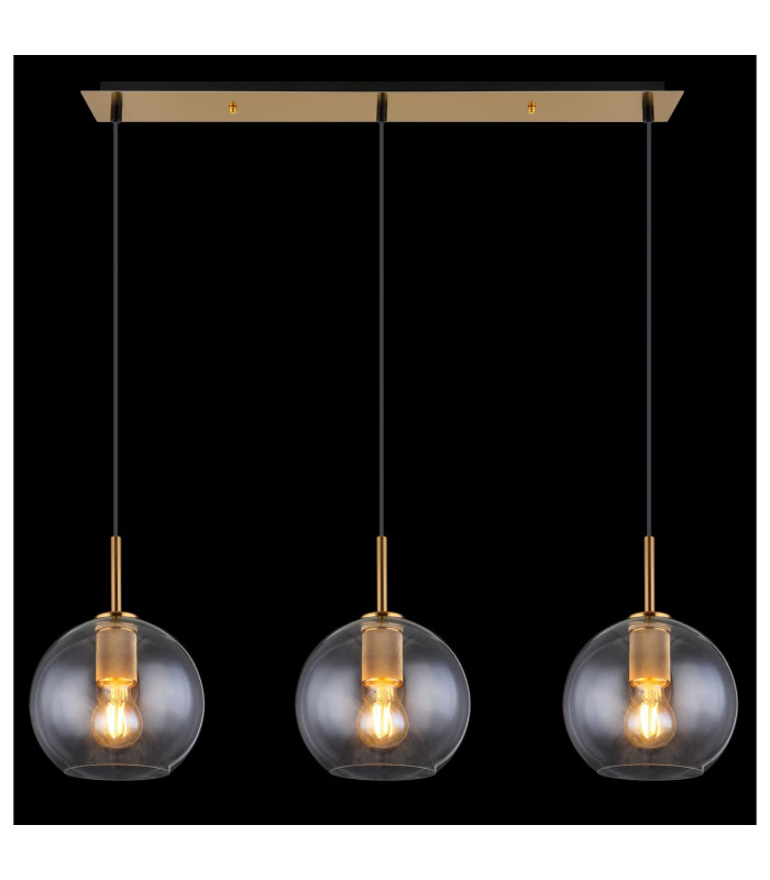 Adara Bar Pendant Ceiling Light Brass-Coloured Clear Glass Shade 3x E27-6