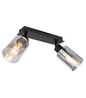 Hadera Twin Ceiling Spotlight Matt Black Smoke Glass Shade 2x E27-1