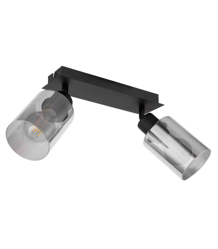 Hadera Twin Ceiling Spotlight Matt Black Smoke Glass Shade 2x E27-2