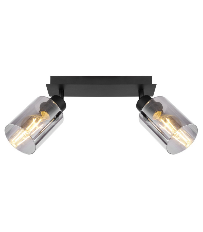 Hadera Twin Ceiling Spotlight Matt Black Smoke Glass Shade 2x E27-3