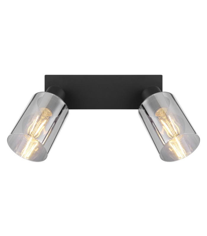 Hadera Twin Ceiling Spotlight Matt Black Smoke Glass Shade 2x E27-4