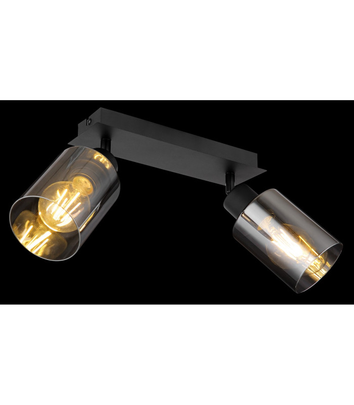 Hadera Twin Ceiling Spotlight Matt Black Smoke Glass Shade 2x E27-6