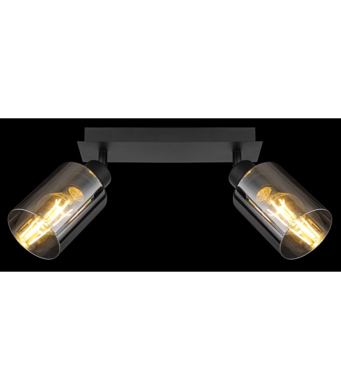Hadera Twin Ceiling Spotlight Matt Black Smoke Glass Shade 2x E27-7