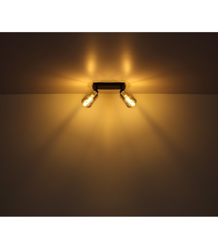 Hadera Twin Ceiling Spotlight Matt Black Smoke Glass Shade 2x E27-8