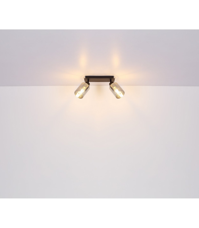 Hadera Twin Ceiling Spotlight Matt Black Smoke Glass Shade 2x E27-9