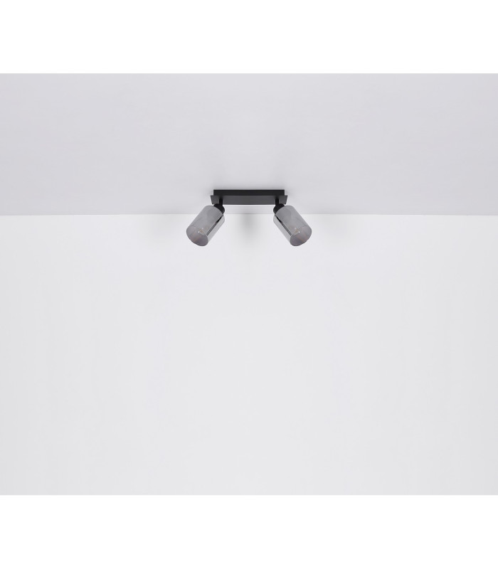 Hadera Twin Ceiling Spotlight Matt Black Smoke Glass Shade 2x E27-10