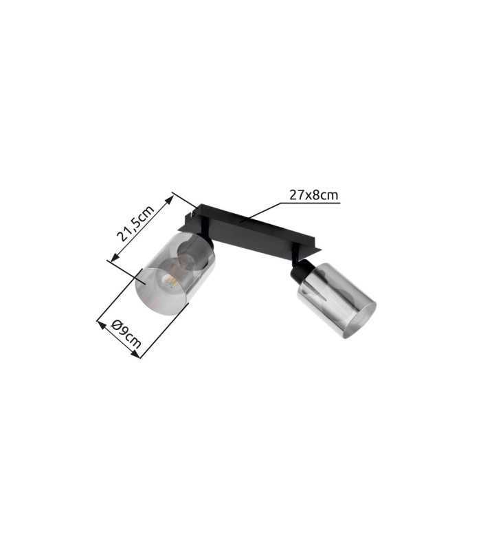 Hadera Twin Ceiling Spotlight Matt Black Smoke Glass Shade 2x E27-12
