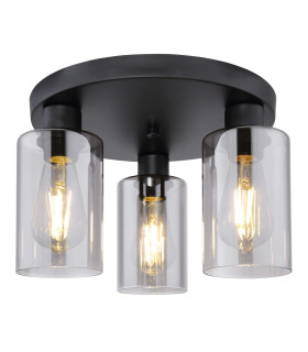 Hadera Shade Cluster Ceiling Light Matt Black Smoke Glass Shade 3x E27-1